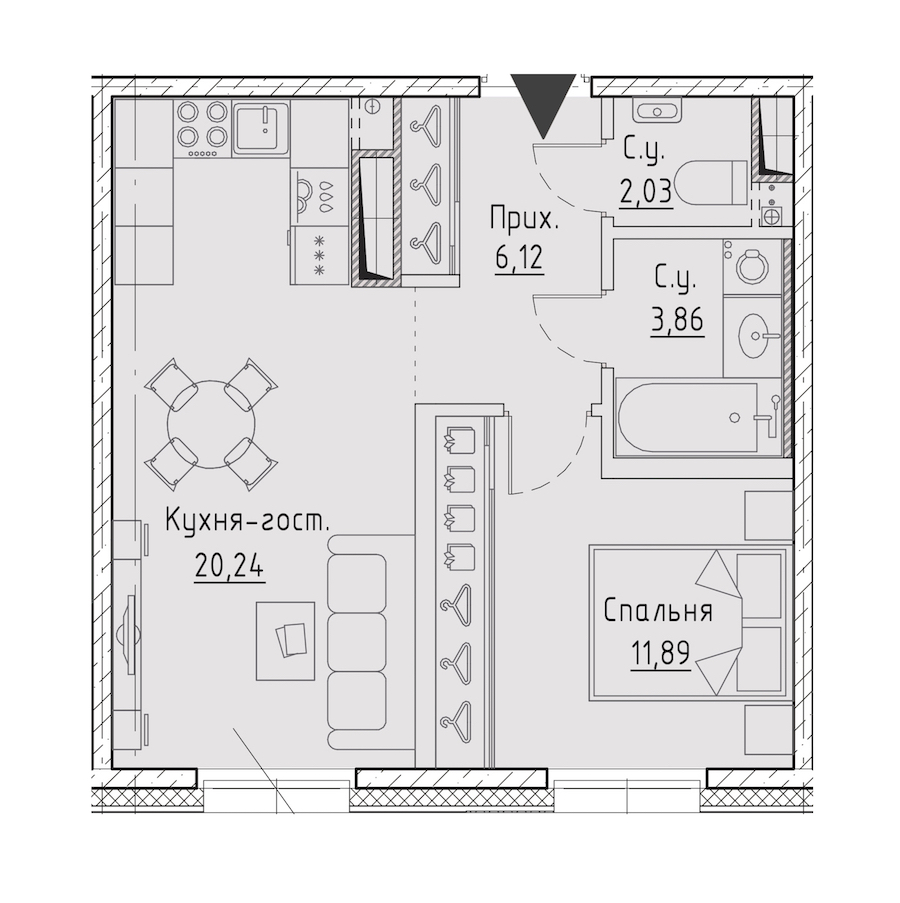 1-комнатная квартира 44.14 м², 9/9 эт., ЖК «LEGENDA Чёрная речка 41»
